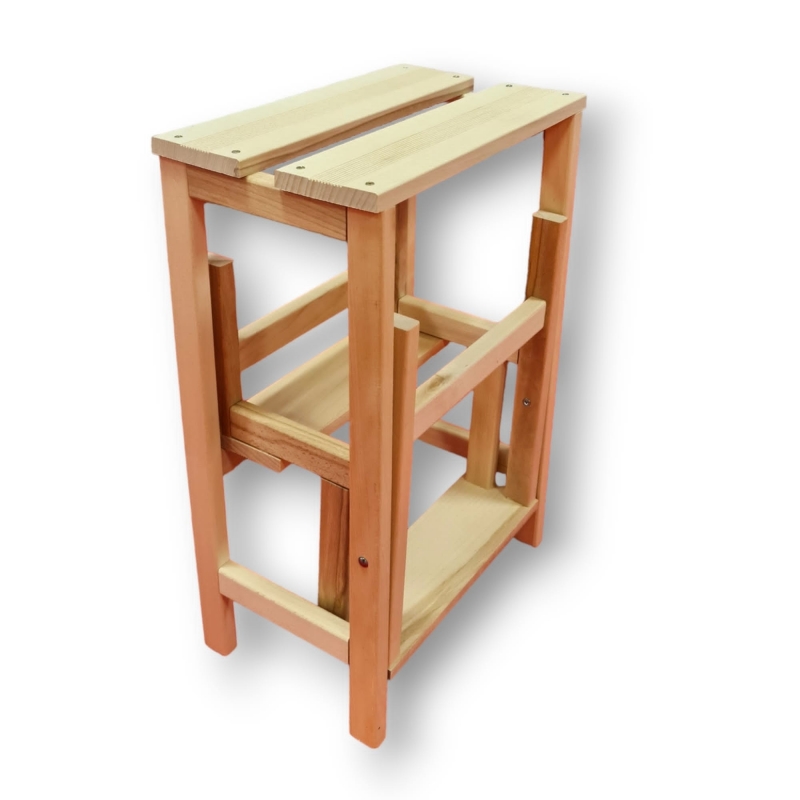 Marche Pied Escabeau Tabouret Modulable 3 Marches Bois Massif 2en1 Bois