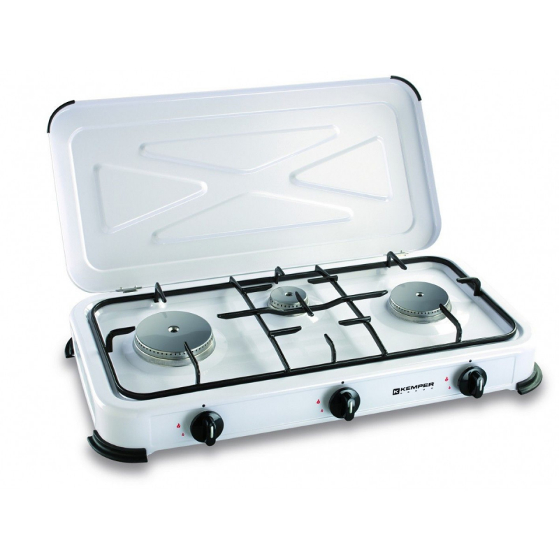 Plaque de cuisson gaz portable 3 feux 4100W Bruleurs inox Réchaud gaz  Butane ou propane Blanc laqué Couvercle Blanc Laqué - Cdiscount  Electroménager