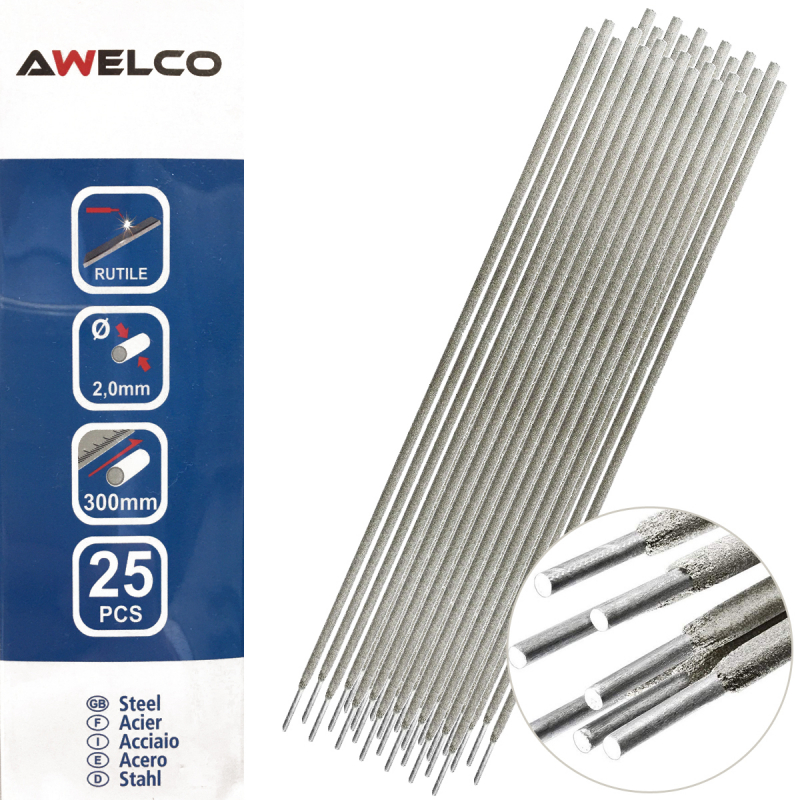 Electrodes soudage rutile 2 x 300 mm 25 pièces AWELCO Baguette enrobée  soudure à l'arc Acier