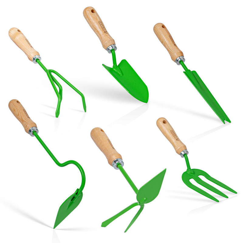 Pack 4 outils de jardin VITO Acier Haute qualité Manche en Bois Poignée  ergonomique Fourche + Pelle carrée + Pelle ronde + Bêche