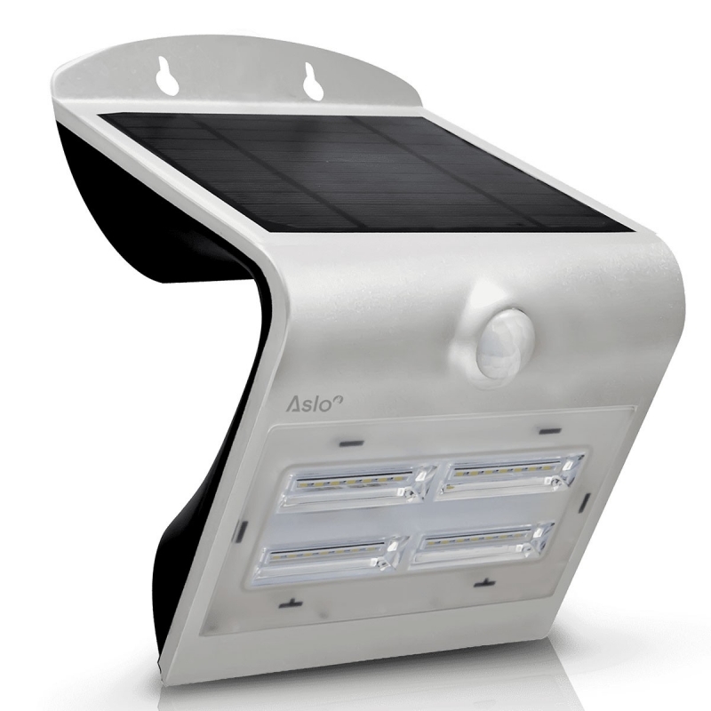 Lampe LED Solaire ASLO 3W 370 Lumens LI ION 6000K Applique Blanc exterieure  avec detecteur de