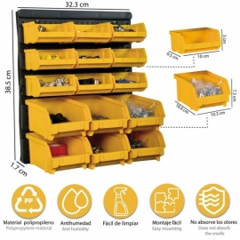 Panneau Porte Outils Mural - 15 Bacs à Becs Amovibles - Rangement et Stockage Outils et Quincaillerie - Art Plast